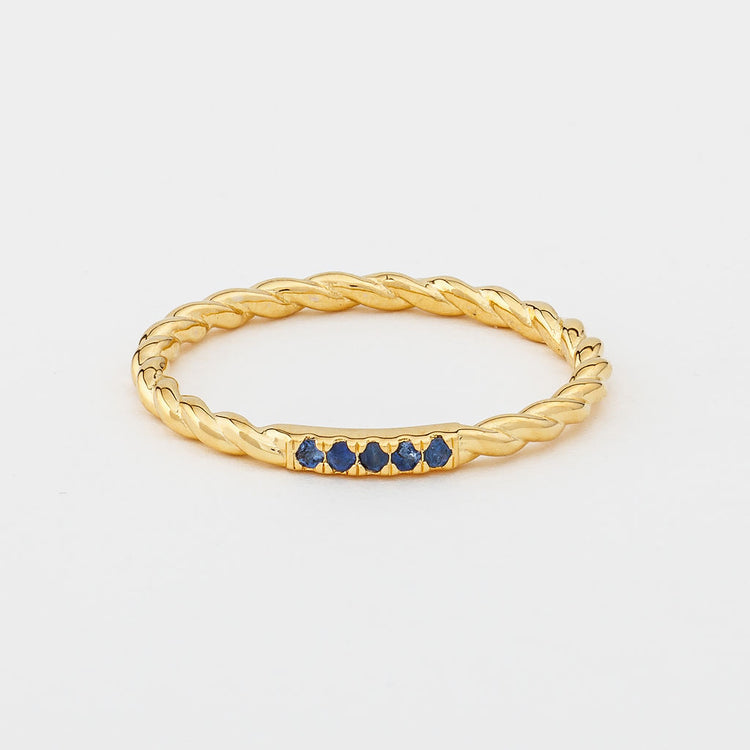 Blue Sapphire Gold Twisted Ring