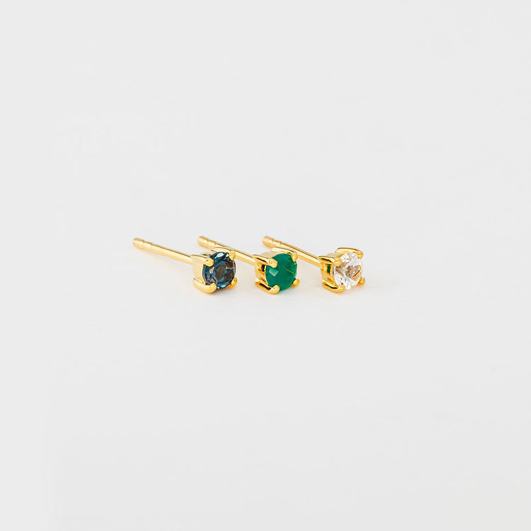 gemstone studs - blue topaz, green onyx and white topaz
