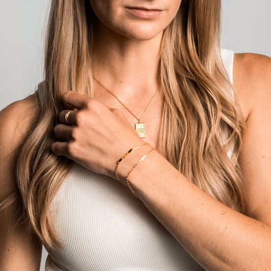 Paper clip chain bracelet and inspiration happy bracelet in gold