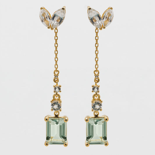 Green Amethyst Convertible Dangle Earrings in Gold Vermeil