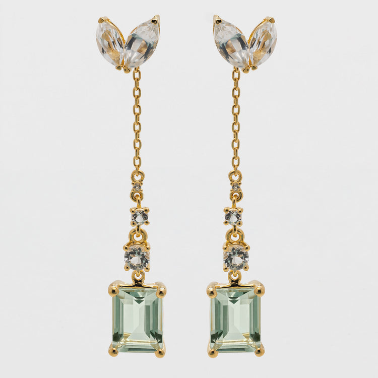 Green Amethyst Convertible Dangle Earrings in Gold Vermeil