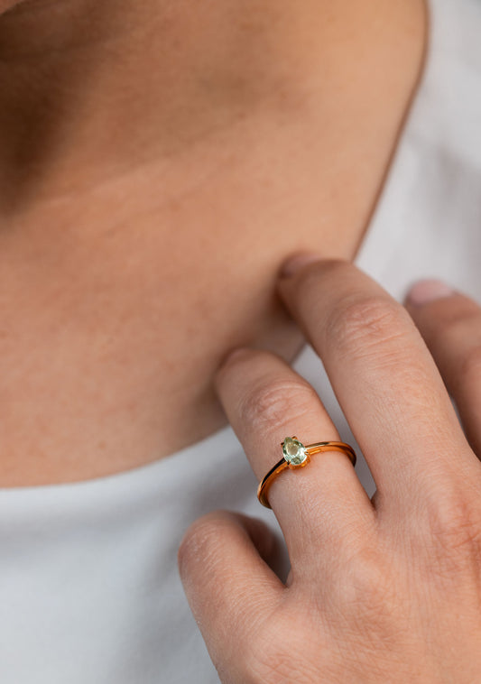Green Amethyst Pear Shaped Ring