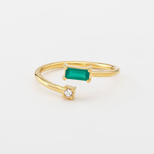Green onyx and white topaz adjustable gold vermeil ring