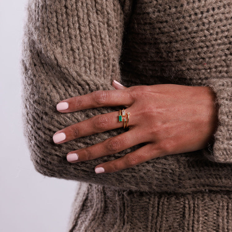 minimalist stacking rings with green onyx and white topaz