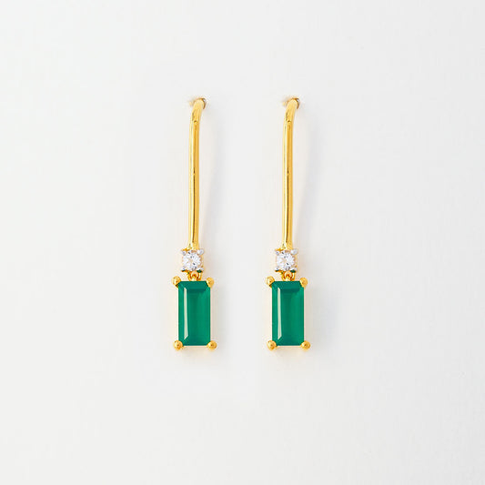 gold plated green onyx dangle earrings