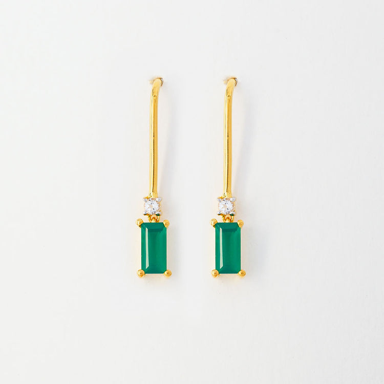 gold plated green onyx dangle earrings