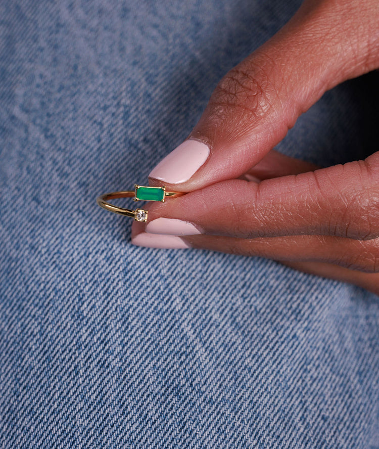 Green onyx adjustable ring in gold vermeil
