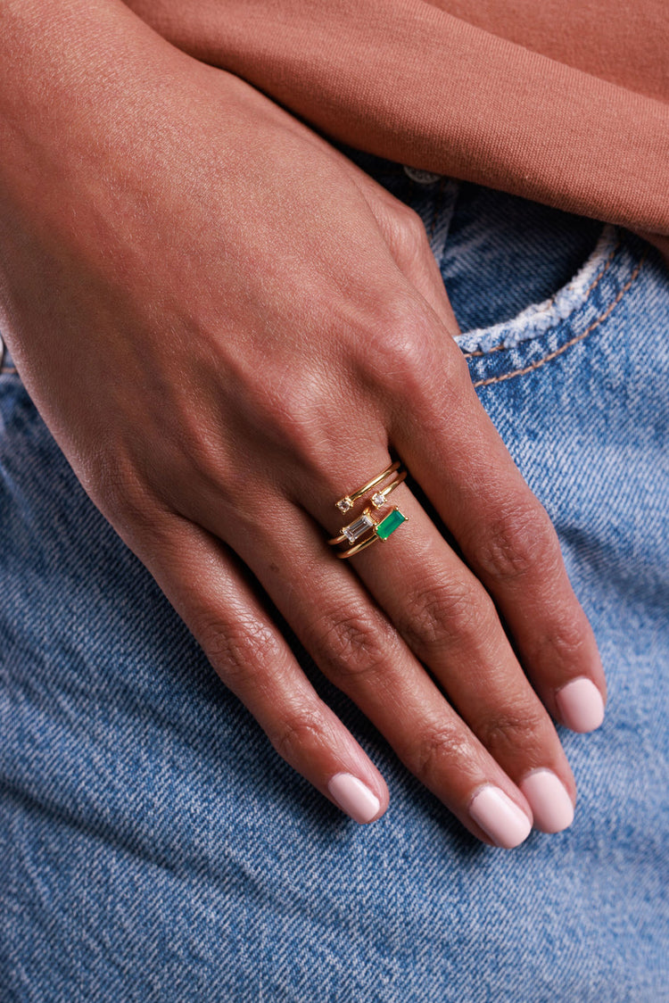Stacking rings in gold with natural gemstones