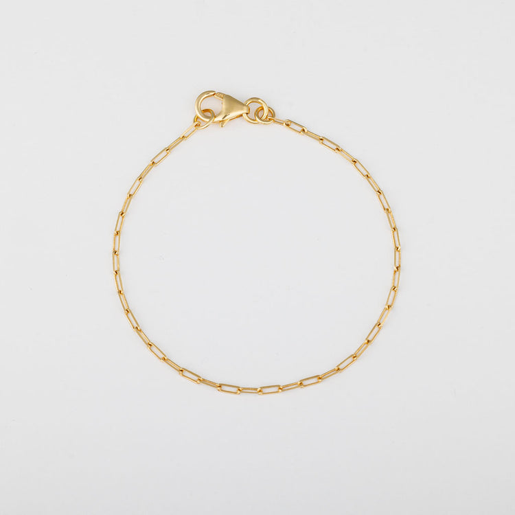 close up of gold vermeil paperclip chain bracelet