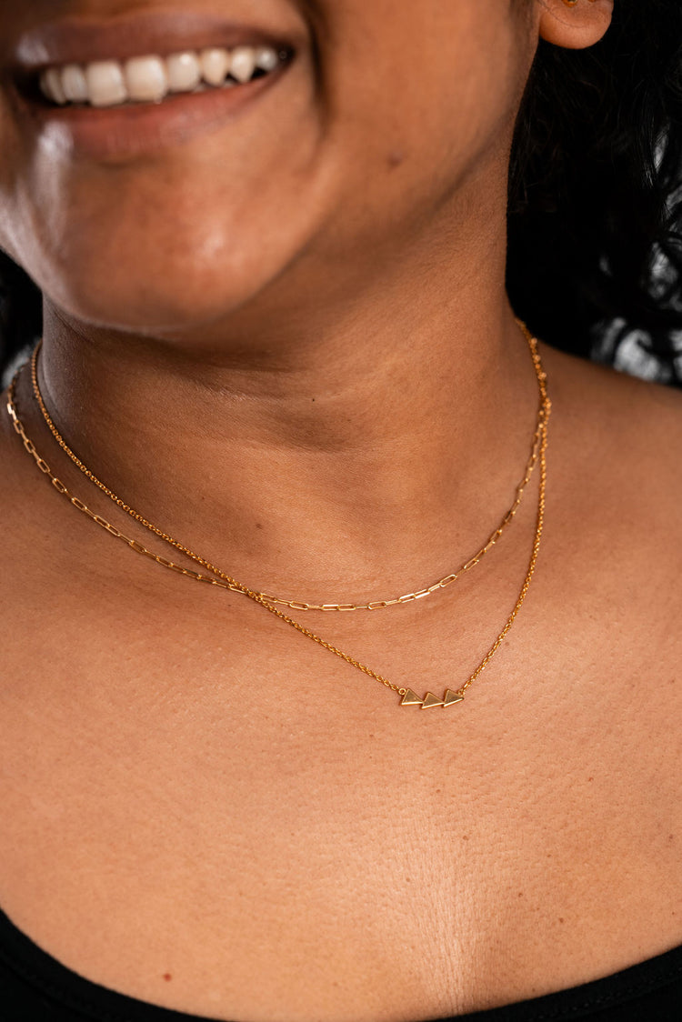 Gold paperclip chain necklace and triangle gold necklace