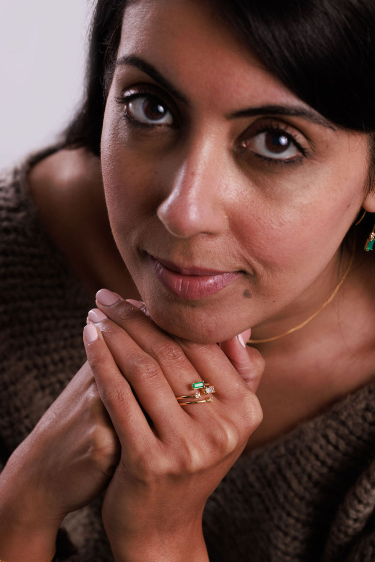 stacking rings with all natural gemstones green onyx and white topaz