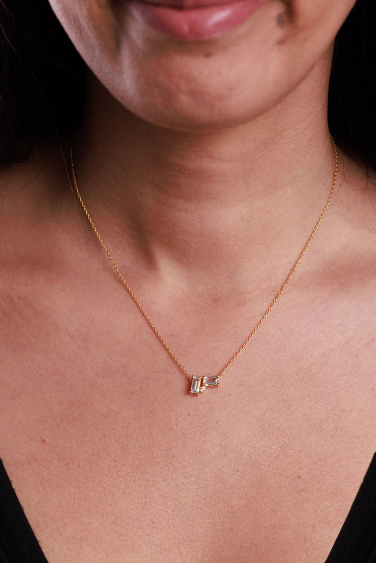 White topaz baguette cluster necklace for bride