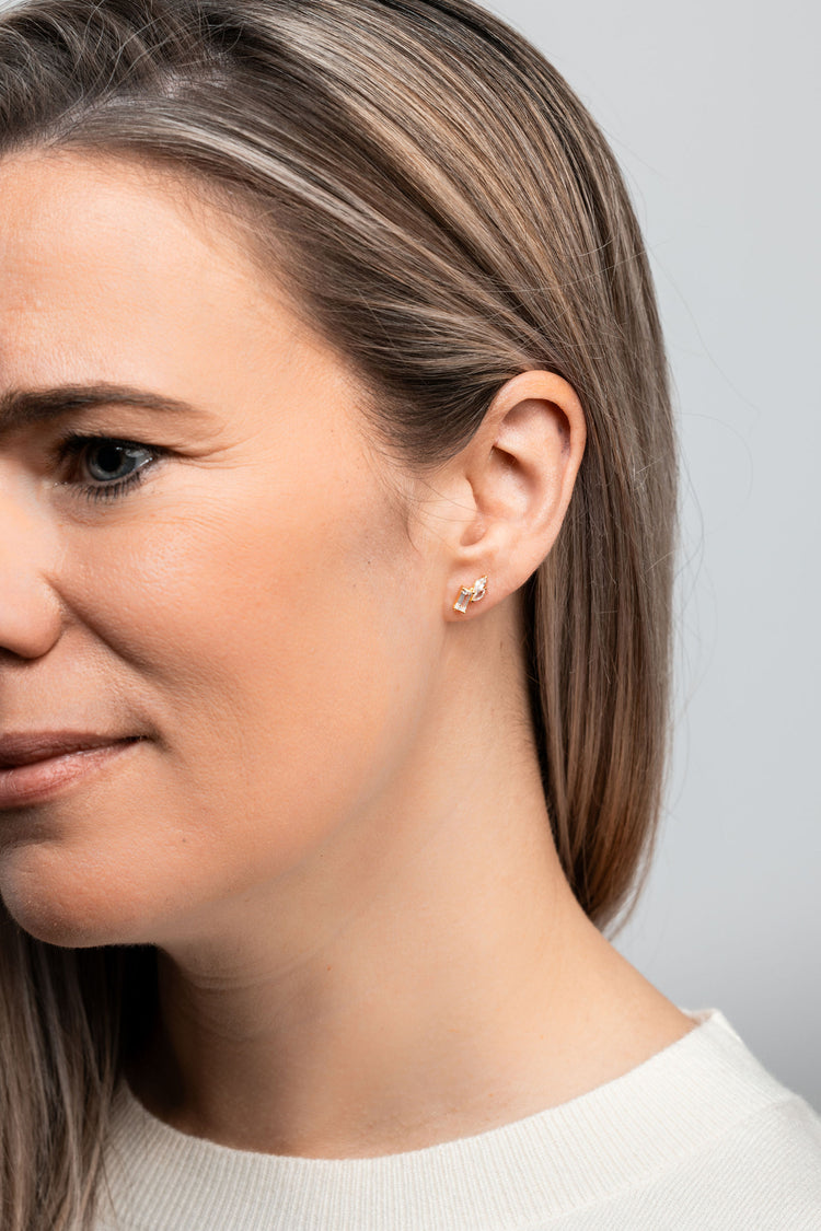 White Cluster Baguette and Marquis Cluster Stud Earrings in Gold Vermeil