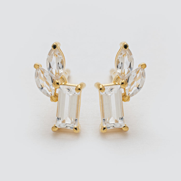 White Topaz Cluster Stud Earrings