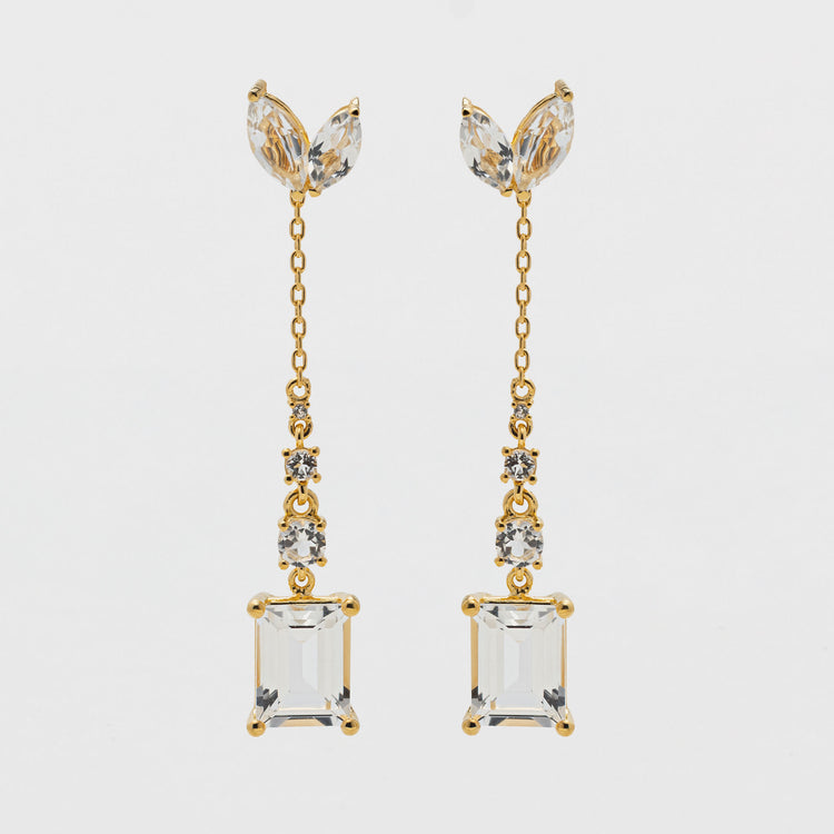White Topaz Convertible Dangle Earrings in Gold Vermeil