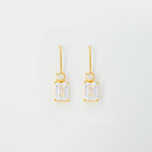 White Topaz Baguette Cut Drop Earrings