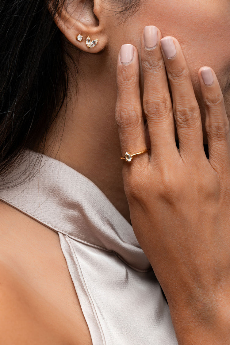 Gold Vermeil- White-Topaz-Pear-Shaped-Ring