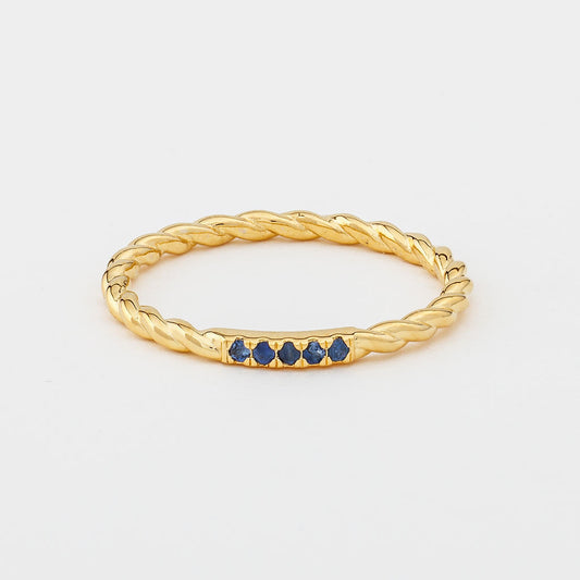 Blue Sapphire Gold Twisted Ring