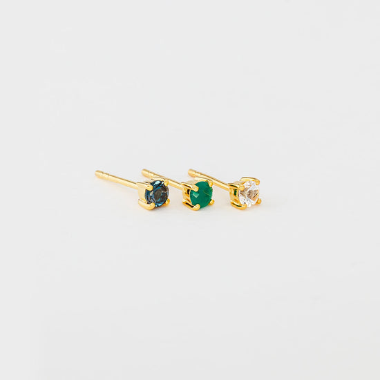 Blue topaz, green onyx and white topaz stud earrings in gold