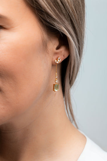 Green Amethyst Dangle Earring Set in Gold