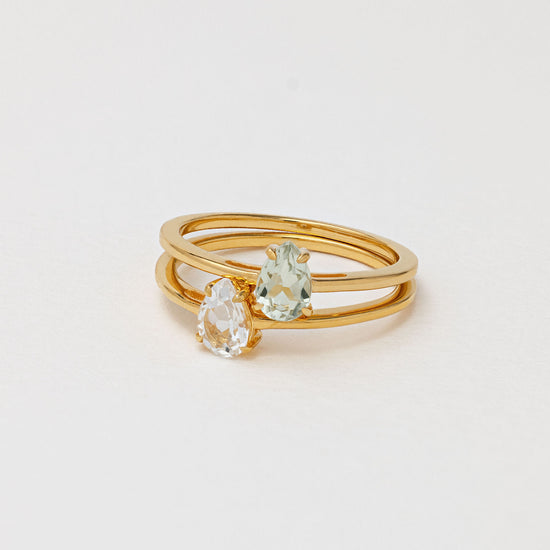 White topaz and green amethyst Pear shaped rings