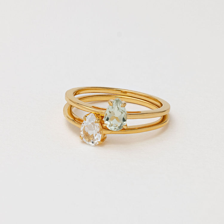 White topaz and green amethyst Pear shaped rings