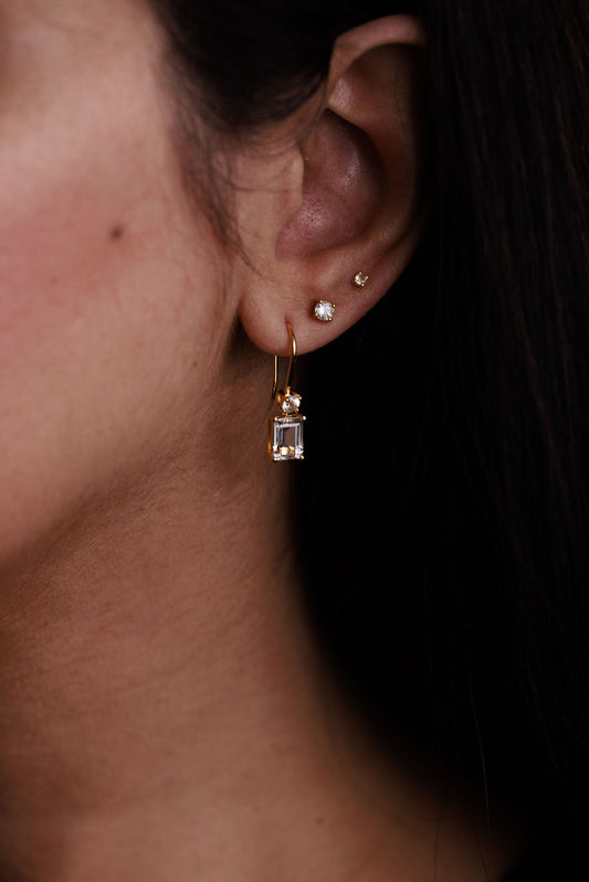 White Topaz Baguette Cut Drop Earrings