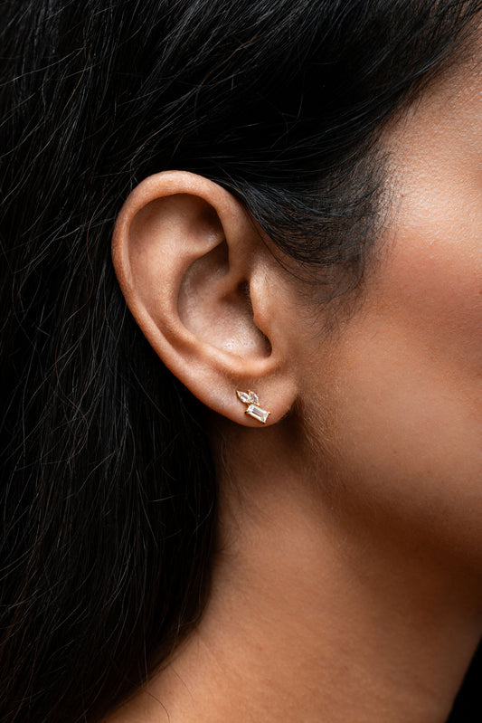 White Topaz Cluster Stud Earrings set in 18K Gold Vermeil 