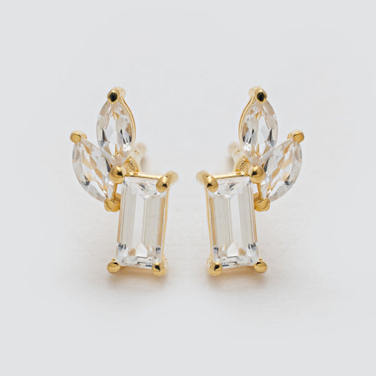 White Topaz Cluster Stud Earrings