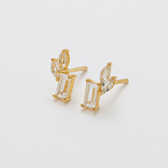 Side view of White topaz cluster earrings