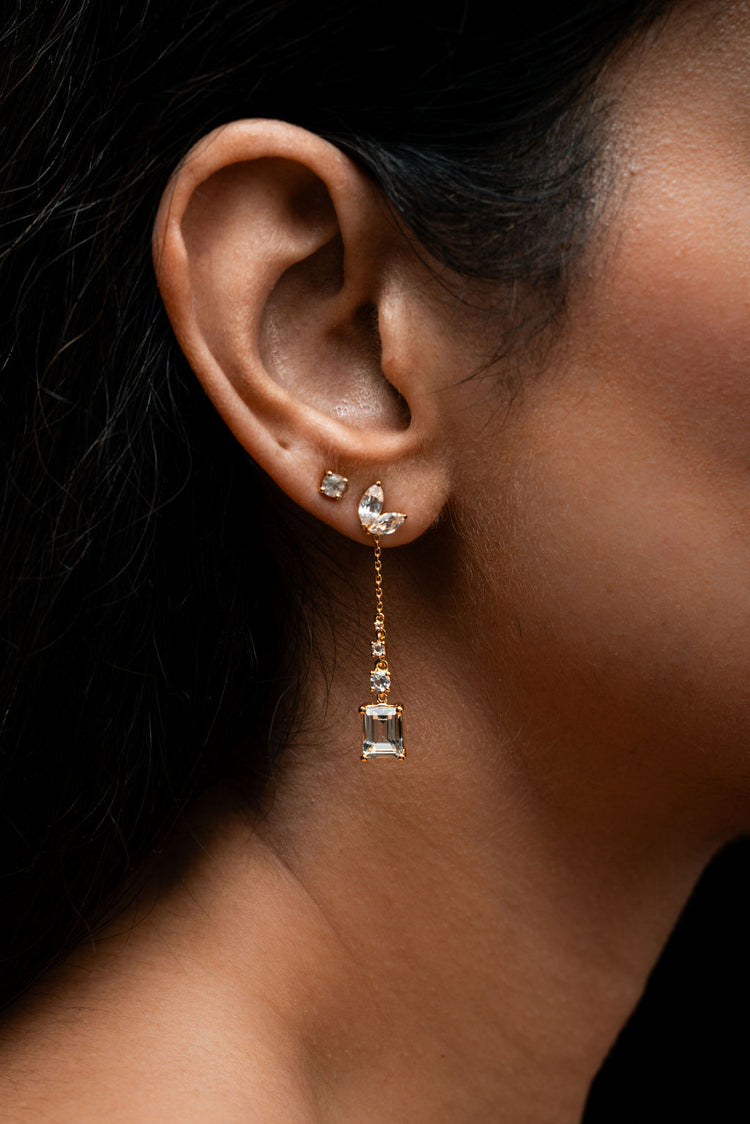 White Topaz Baguette Convertible Earring Set