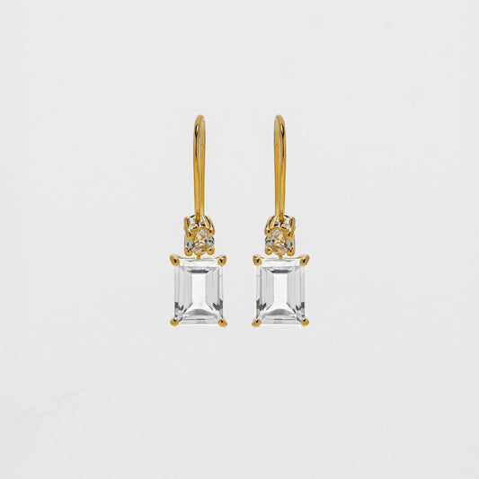 White topaz baguette cut drop earrngs set in 18K gold vermeil