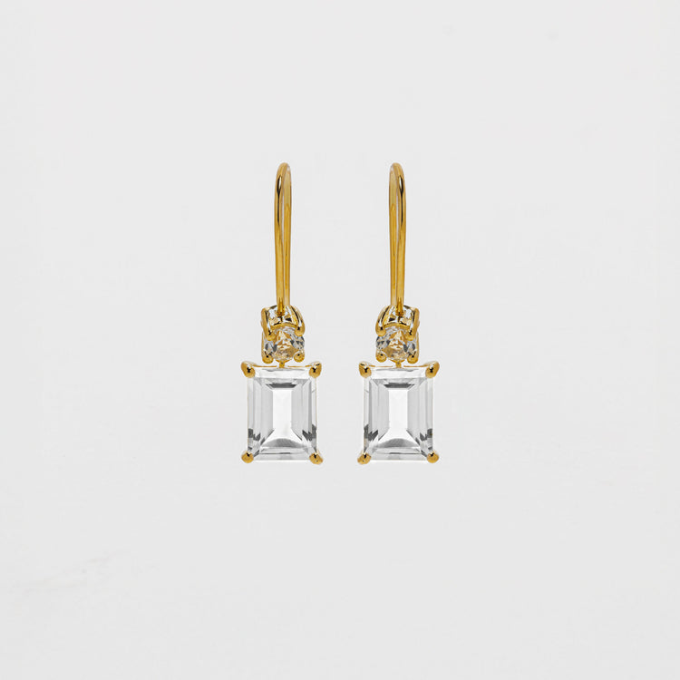 White topaz baguette cut drop earrngs set in 18K gold vermeil