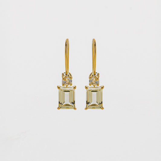 Yellow quartz baguette drop earrings in gold